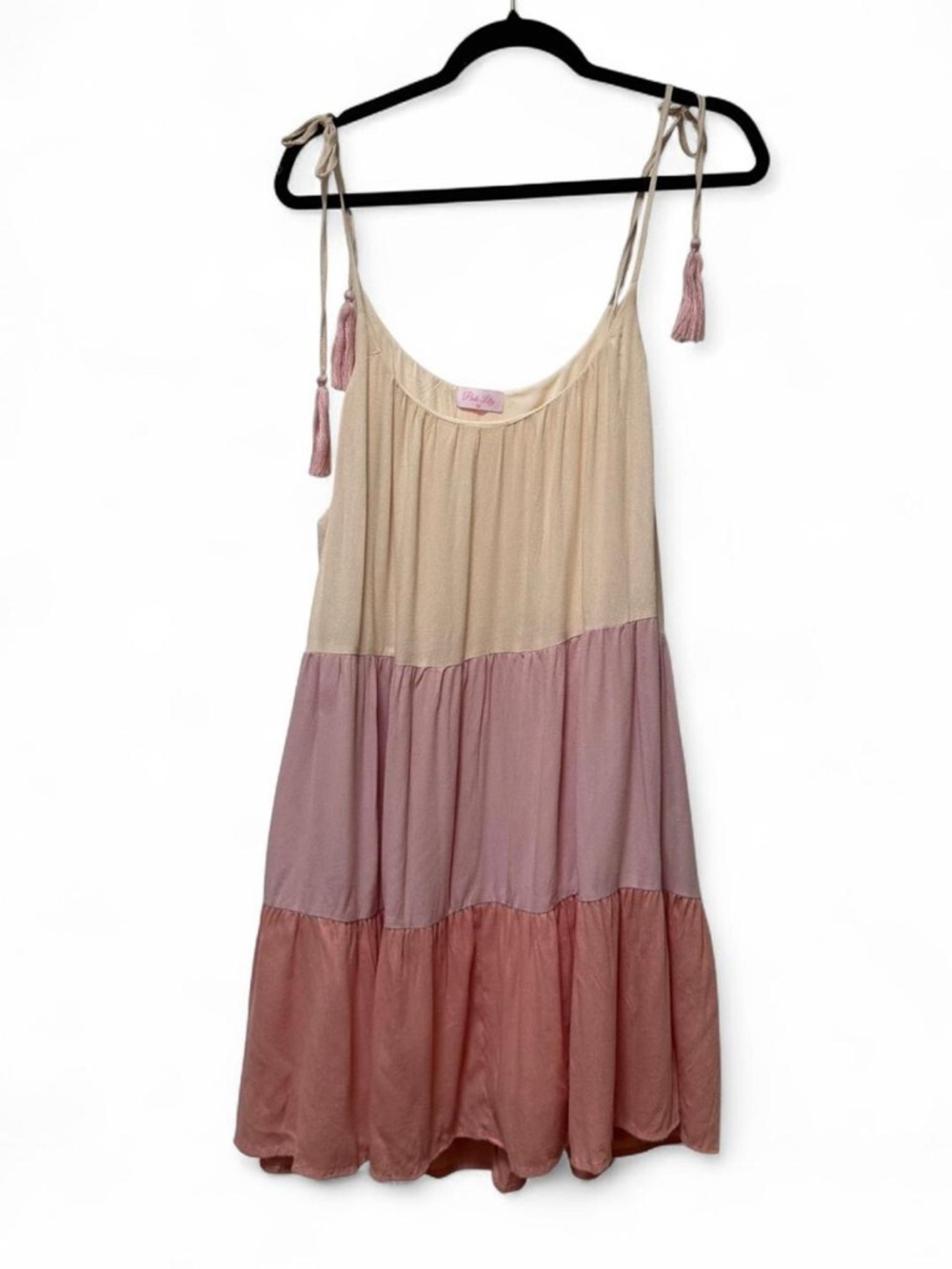 Pink Lily Aura Colorblock Beachy Boho Summer Tiered And Tassels Flowy Dress M